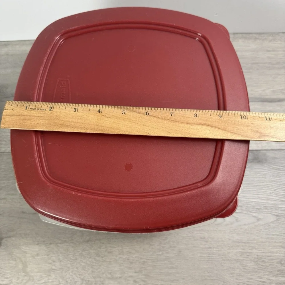 Vintage Rubbermaid Square Food Storage Container Red Lid 21.1 Cups Pair 5 Liter